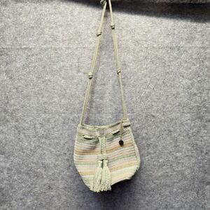 The Sak Crossbody Bag Women Small Green Striped Crochet Polypropylene Tassel